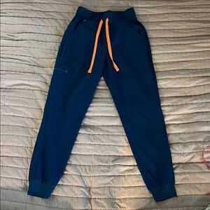 Figs Women's Zamora High Waisted Jogger in Deep Reef with Vibrant Orange Accents